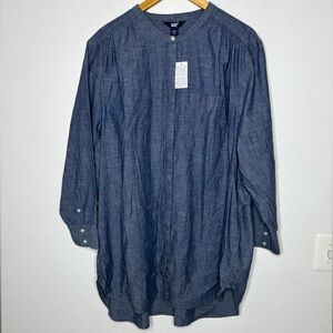 Lands End long sleeve plus size 2X long cotton tunic in jean blue